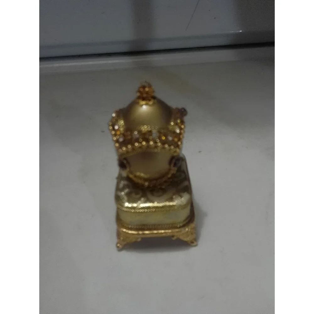 Vintage Gold Toned Jeweled Egg Trinket Box With Inside Lining Is Silky/Satin...